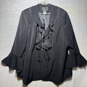VTG St Anthony Sicari Evening Jacket Plus 22W Black Beaded Ruffles Suit Blazer
